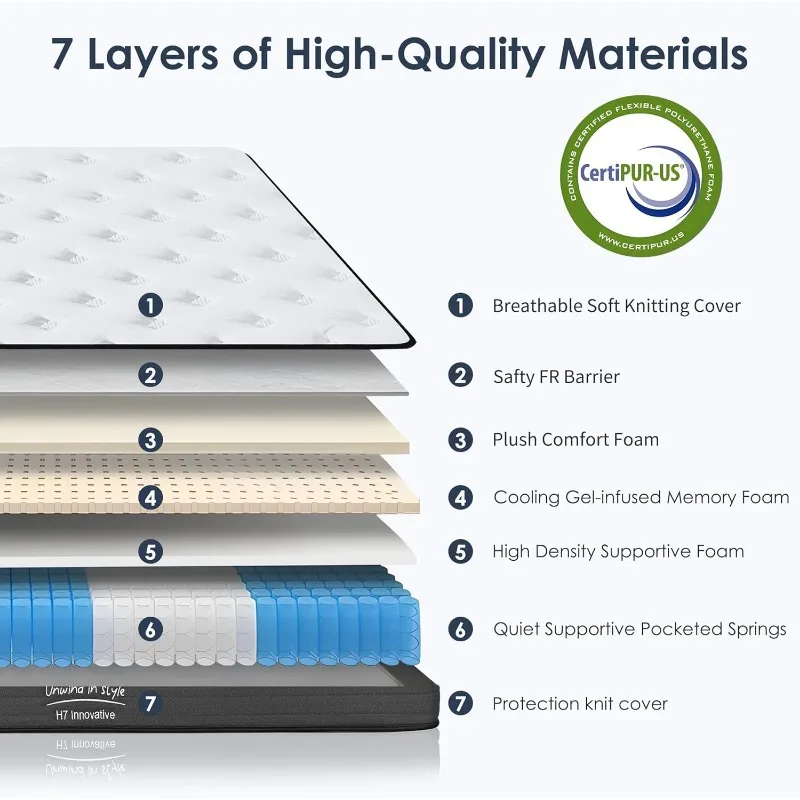 Queen-Matratze, 12-Zoll-Hybridmatratze mit Gel-Memory-Schaum, individuelle Taschenfederbettmatratze, mittelfeste Matratze Queen