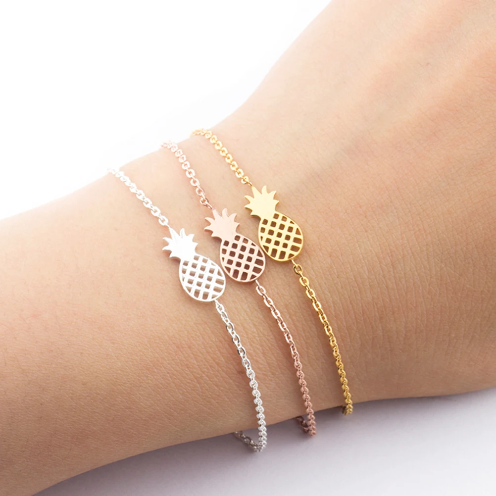 

1pc Stainless Steel Pineapple Bracelet Bangle Chic Wrist Jewelry For Girls Simple Unique Hand Chain Travel Party Daily Wear Gift
