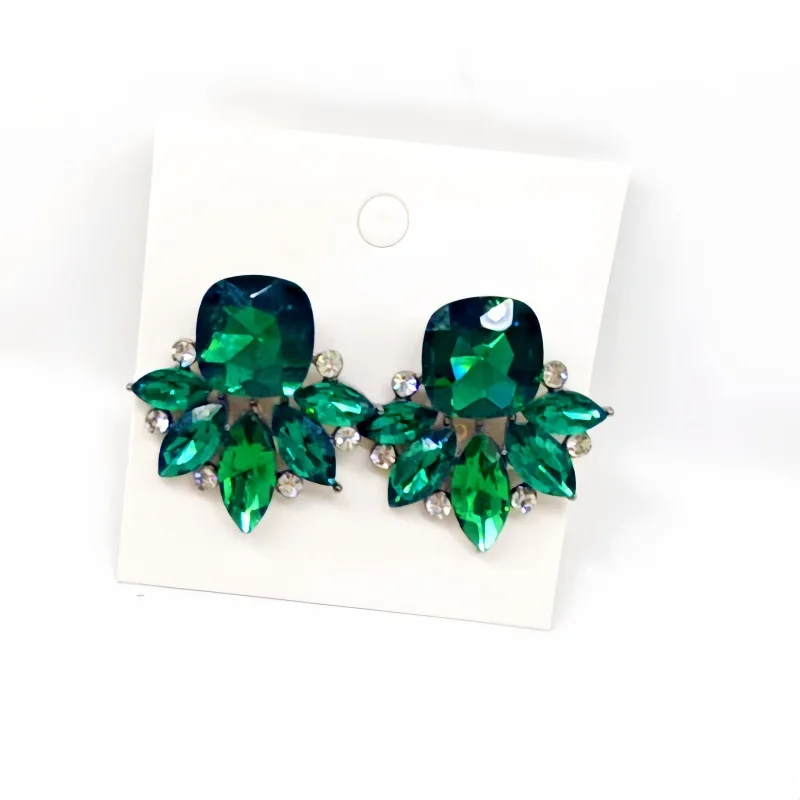 New personalized geometric square flower diamond earrings women's stud earrings Amazon source factory direct sales