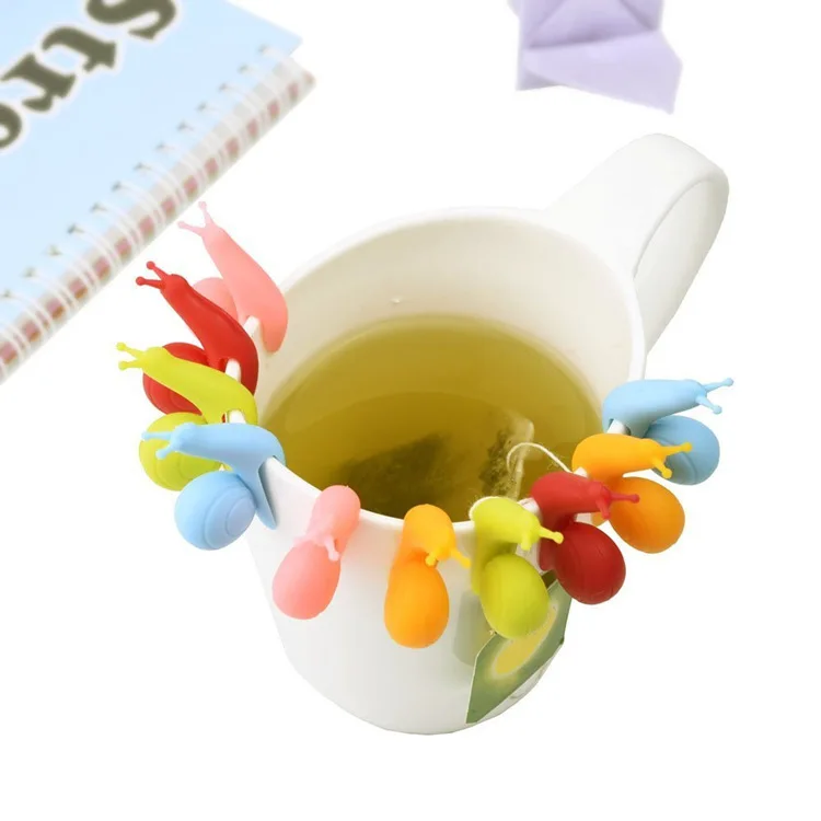 5pcs Cup Decoration Tool Cute Snail Shape Random Color Silicone Mug Hanging Tool Tea Bag Holder Cup Tea Clips