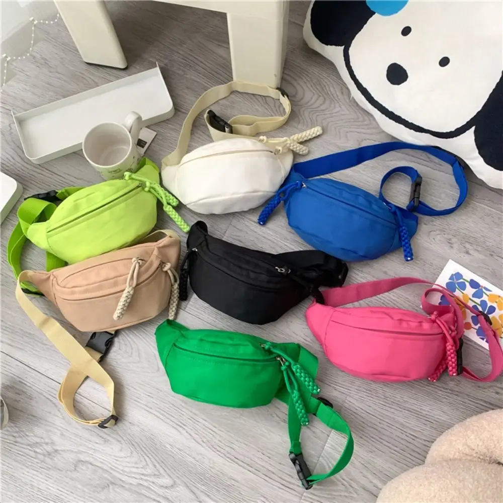 

Fashion Canvas Children Bag Large Capacity Water Proof Chest Bag Solid Color Zipper Waist Bag