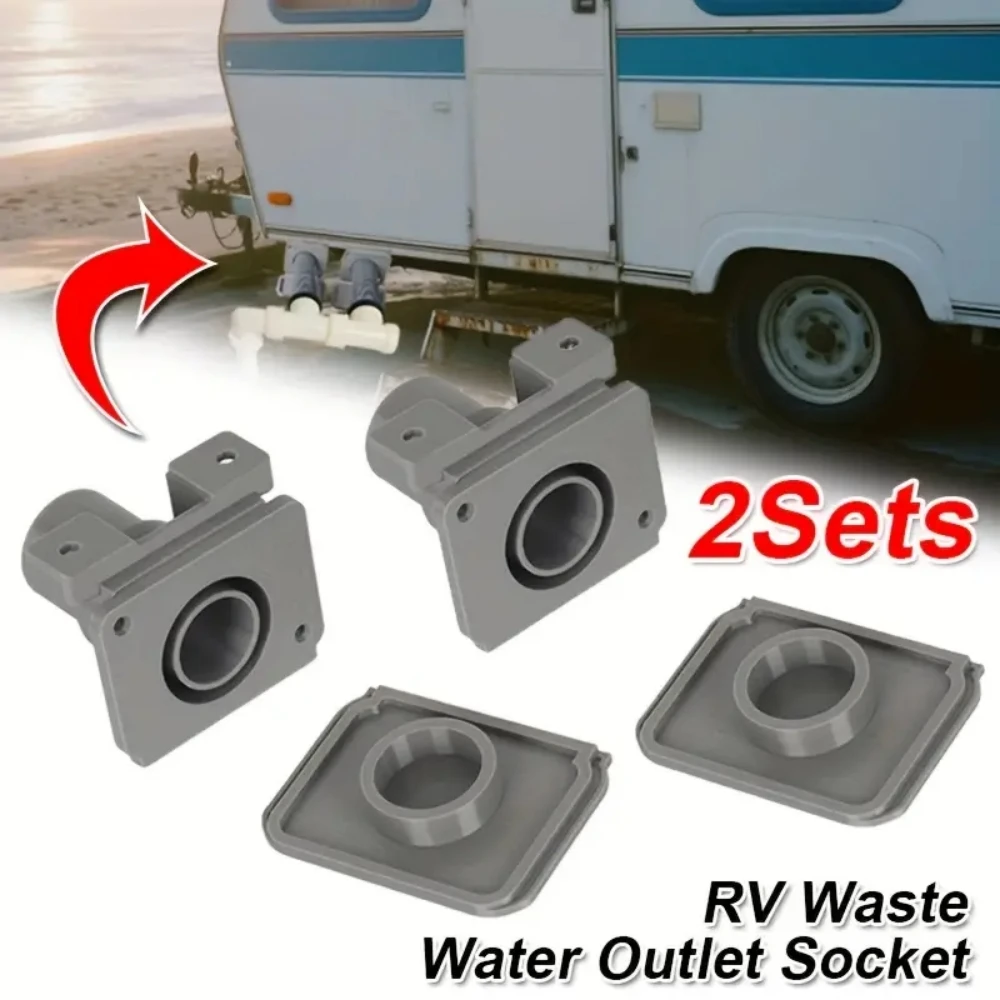 2pcs 28mm Grey Caravan Waste Water Outlet Socket Compatible With 28mm Convolute Hose RV Camper Accessories