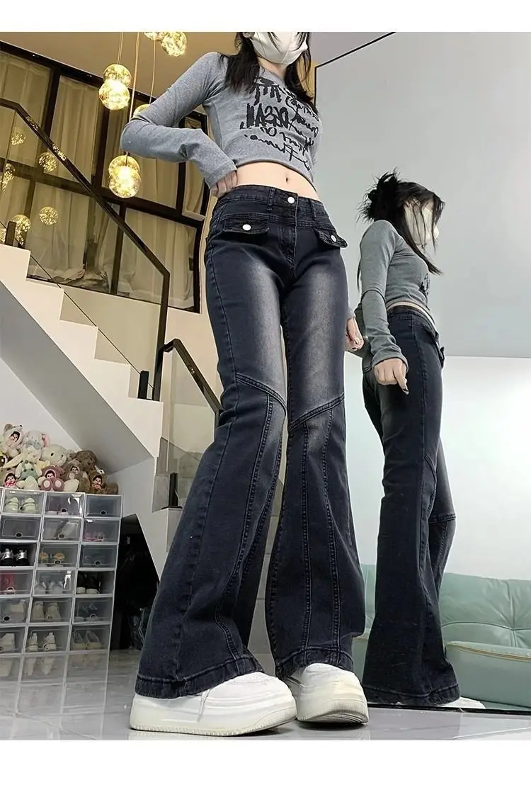 Flare Jeans High Quality Low Waist Slim Tight Black Bell Bottoms 90s Lady Fashion Denim Pant American Retro Gothic