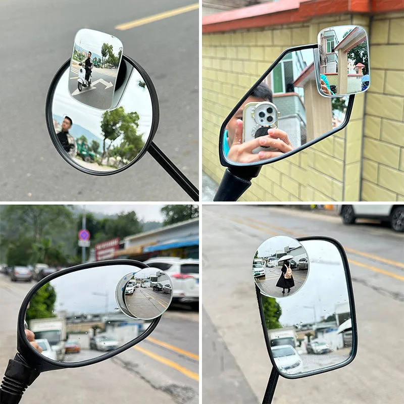 Motorcycle Car Blind Spot Rear View Mirror Wide Angle Adjustable Small Round Mirror 360° Rotation Reverse Auxiliary Rearview