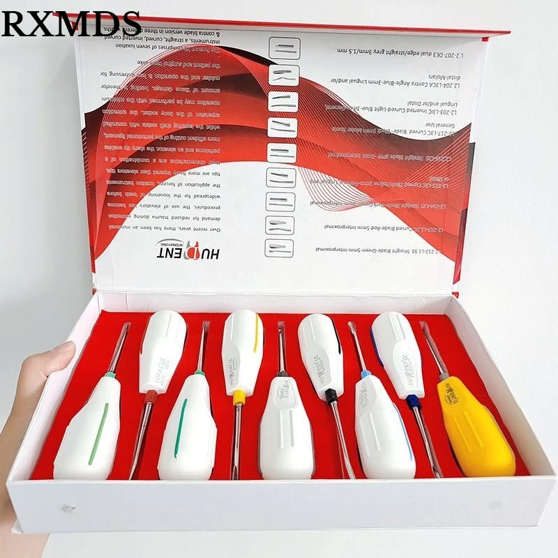 Juego de 9 Elevadores de Raíz Curvos para Odontología, Herramienta de Elevación de Puntas de Raíz, Acero Inoxidable, Autoclavable, Herramientas Dentales