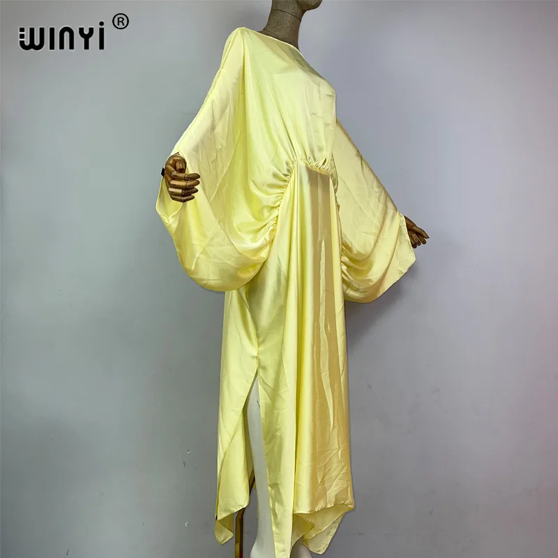 WINYI new summer High fork sexy monochrome dress Women kaftan Bohemia long Sleeve Dress Ladies Fashion beach Cover Up vestidos