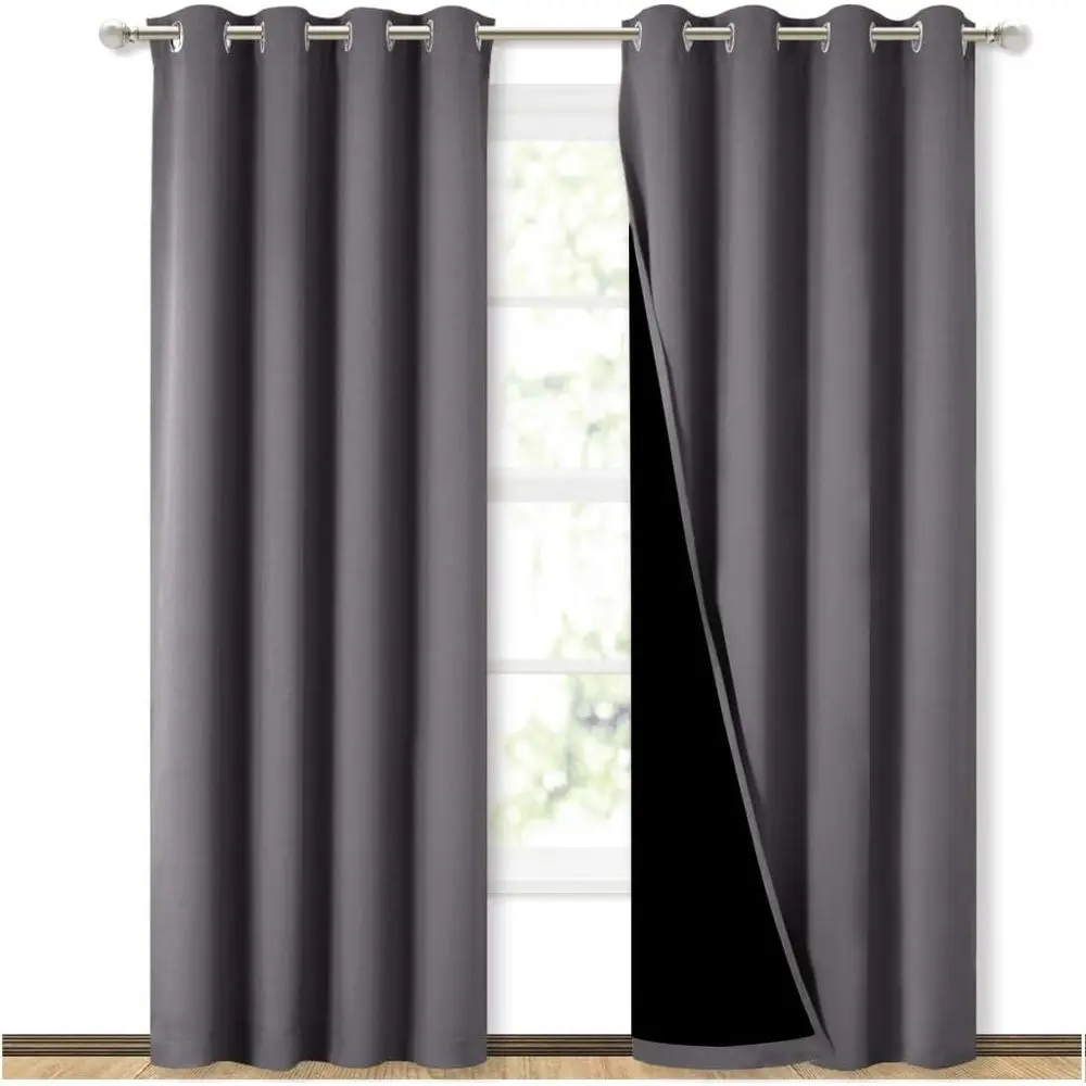 

Grey ull Shade Curtain Panels, Pair o Energy Smart & Noise Blocking Out Blackout Drapes or Dining Room Window, Thermal Insulated