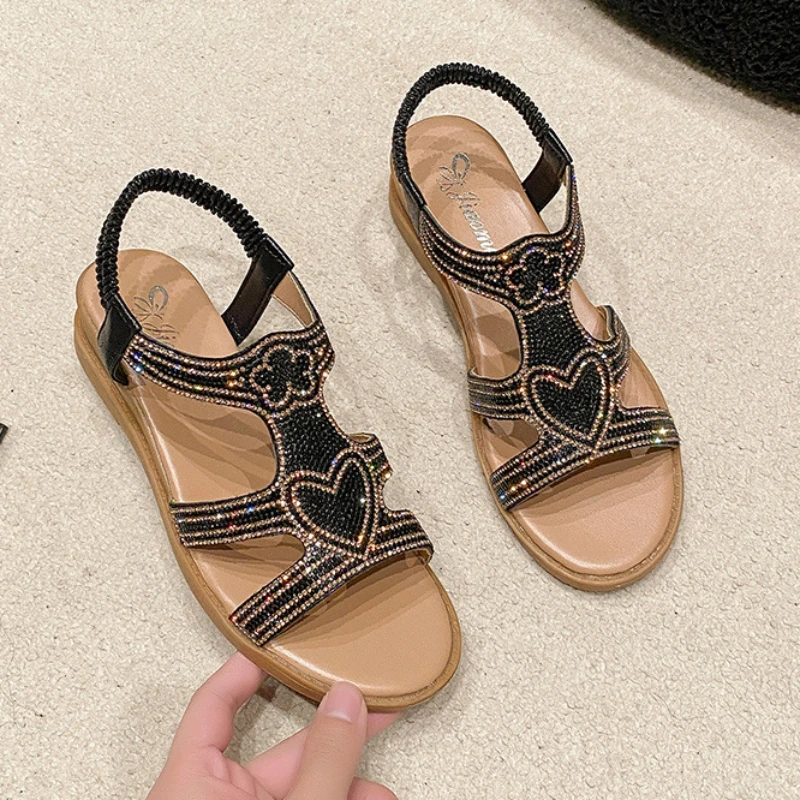 Fashion Women\'s Sandals Comfortable Women Shoes Rhinestones Wedge Sandals Summer 2024 New Roman Sandals Slip on Zapatos De Mujer