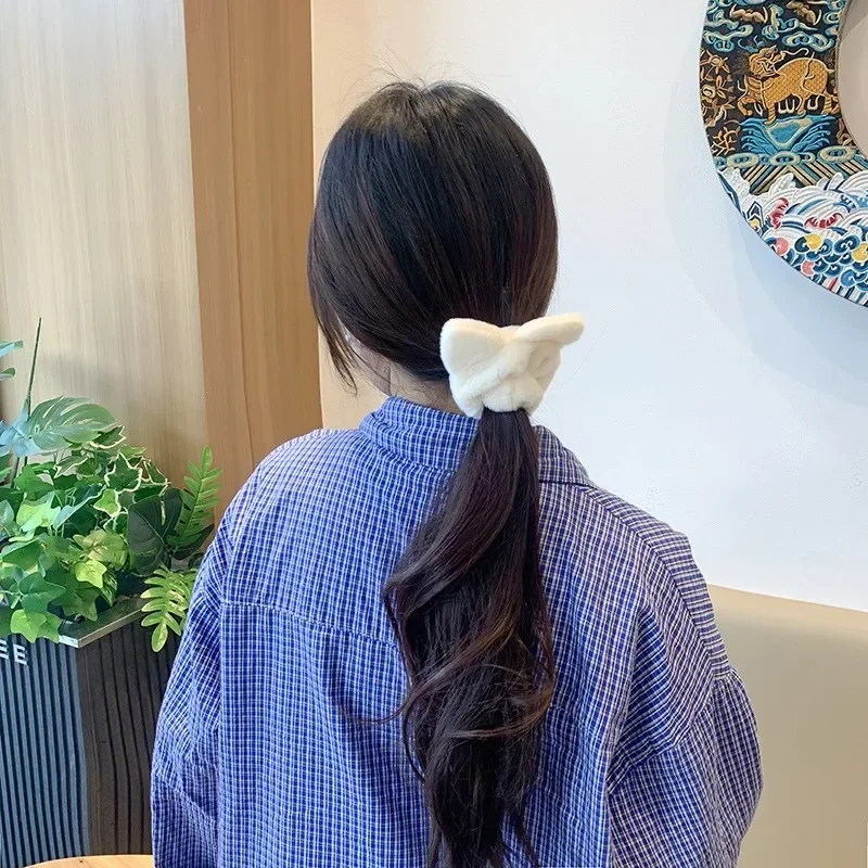 Cute Fluffy Hair Scrunchies for Women Girls Cat Ear Faux Rabbit Fur Hair Ties Soft Stretchy Elastic Head Bands Ponytail Ropes