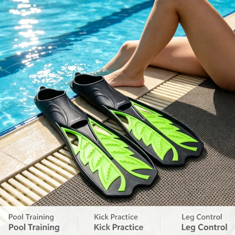 Professional Diving Fins for Adults Men Women Flexible TPR Snorkeling Free Swimming Training Gear Black  Leaf Pattern