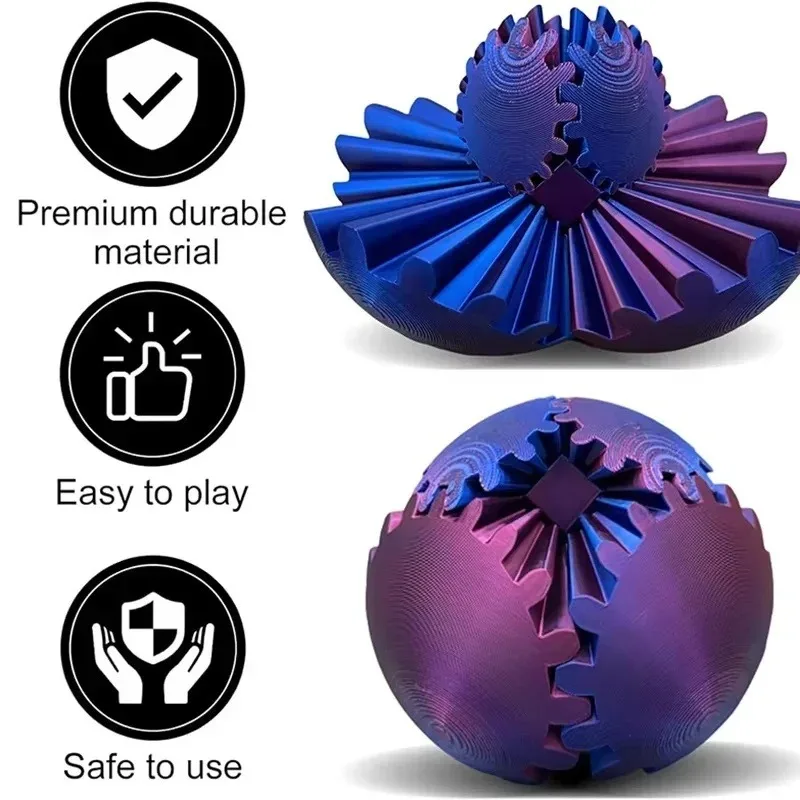 3D Printed Gear Ball Fidget Toy - Portable Fingertip Spin Ball Quiet Stress Relief Anxiety Relax Desk Toy Gift for Adults Kids