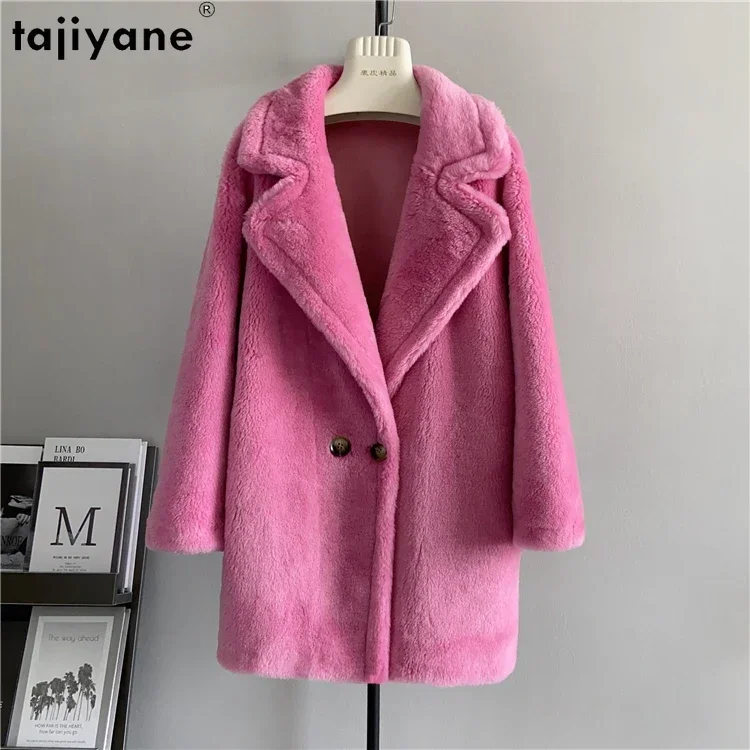 Tajiyane Fashion 100% Sheep Shearing Jacket for Women Autumn Winter Elegant Wool Coat Mid-length Fur Coat Outerwears Jaquetas