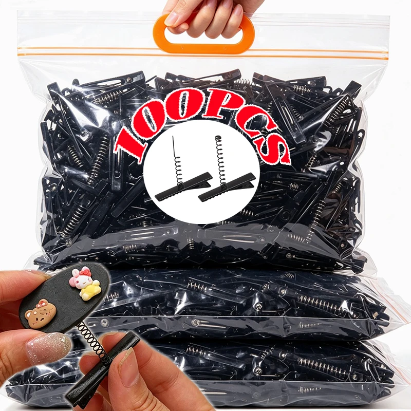 100 pinces à ressort noires en forme de bec de canard, matériel DIY créatif pour coiffure, accessoires de coiffure, pinces latérales pour franges, épingles à cheveux pour femmes