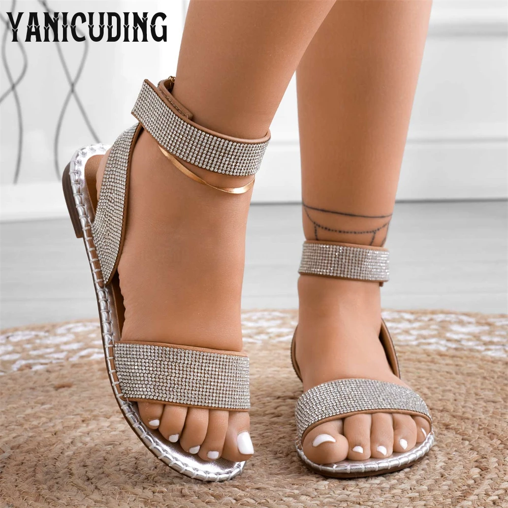 

Rhinestones Jewel Sandals Full Bling Bling Crystal Band Flats Luxurious Comfortable Summer Shoes for Women Multi Colors Sandals