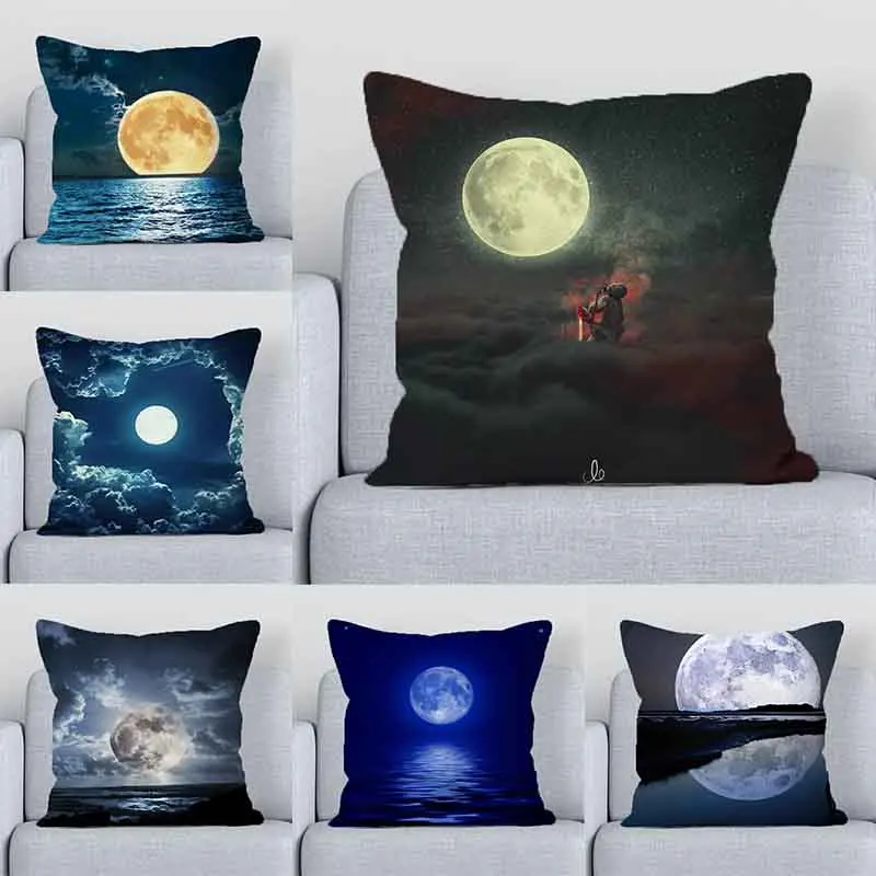 Office Living Room Sofa Cushion Cover Luxury Home Decor Pillow Cover Night Moon Sky Print