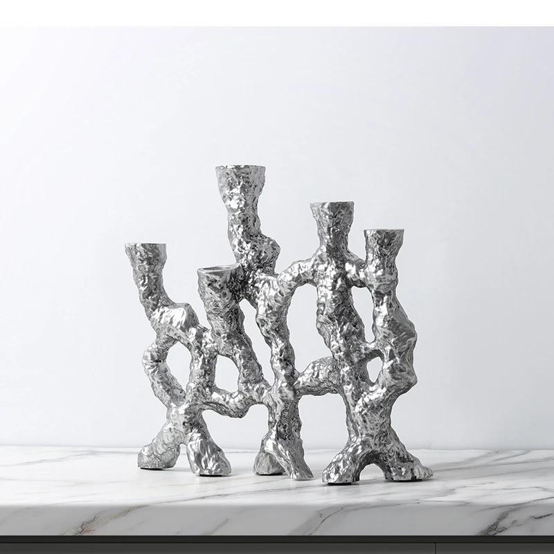 Resin Candlestick Candle Holder Silver Tree-shaped Abstract Geometric Ornaments Tree Root Candle Stick Holder Home Decoration
