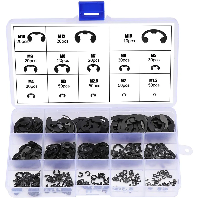 E-Clip Circlip External Retaining Ring External E-Clip Circlip Ring Assortment Kit (13-Size,400 Pcs,Black)