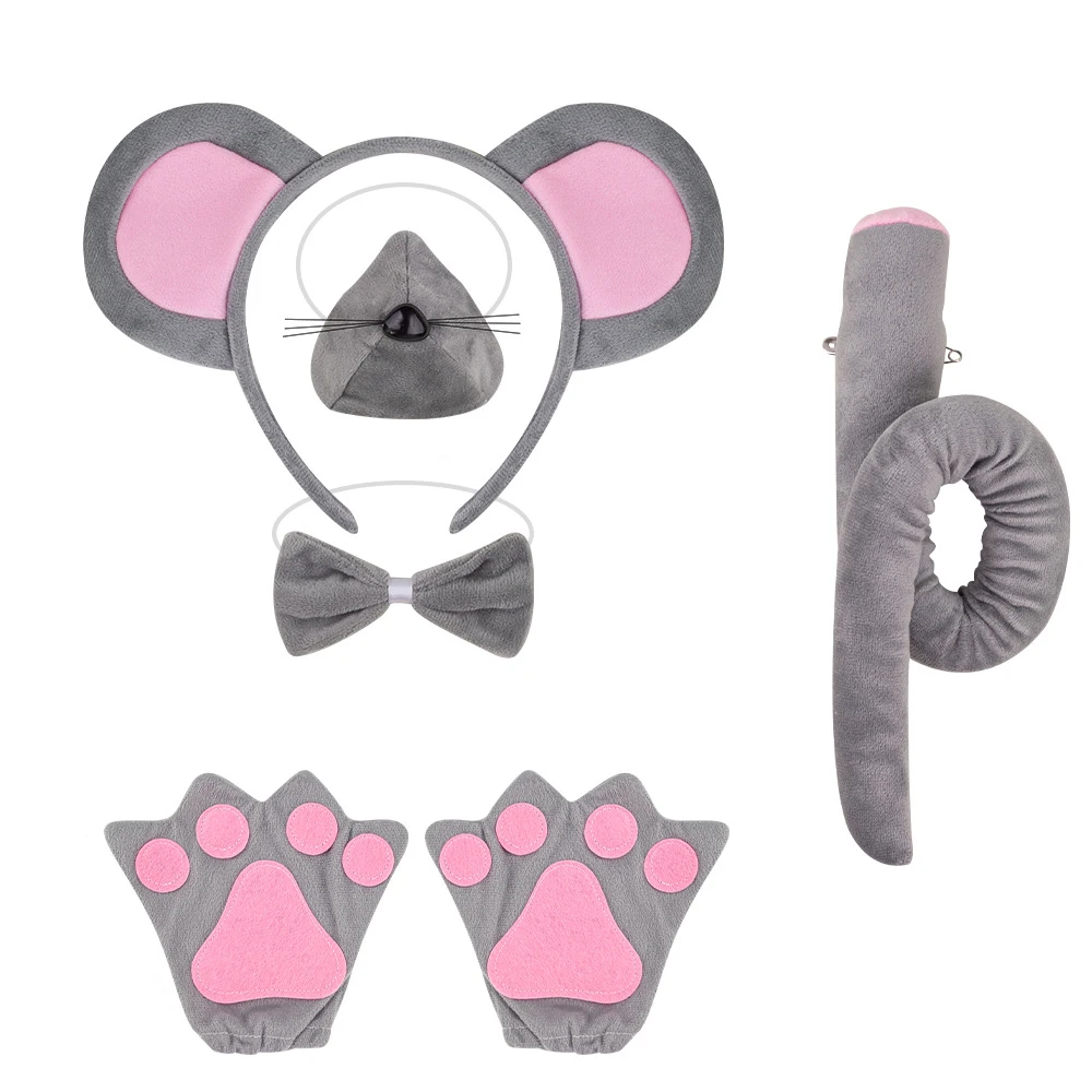 Rosa graues Maus-Tutu-Kleid für Babys, graue Ratte, Kostüme mit Ohren, Fliege, Schwanz, Kinder, Tier, Karneval, Outfit, Geburtstagskleidung – Detail 18