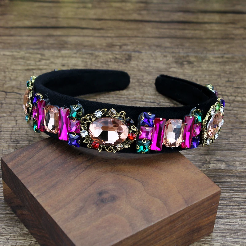 Handmade Luxury Velvet Hair Jewelry Royal Blue Crystal Baroque Hairbands Diamante Vintage Headbands For Women Wedding Party