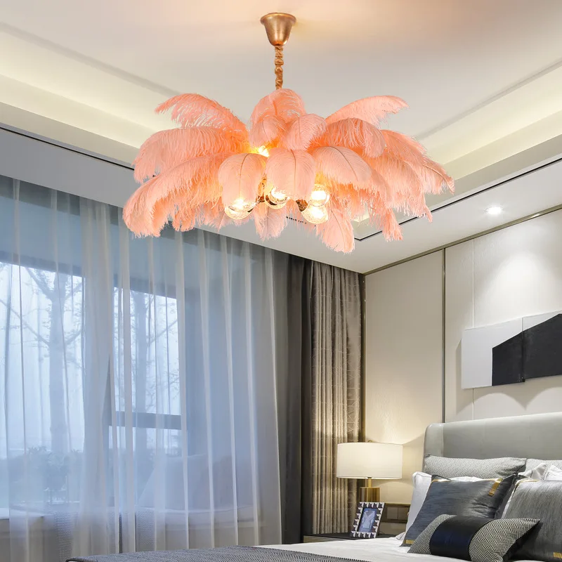 

Nordic Ostrich Feather LED Chandelier Romantic Pendant Lamp Bedroom Hanglamp Restaurant Lighting Household Deco Light Fixtures