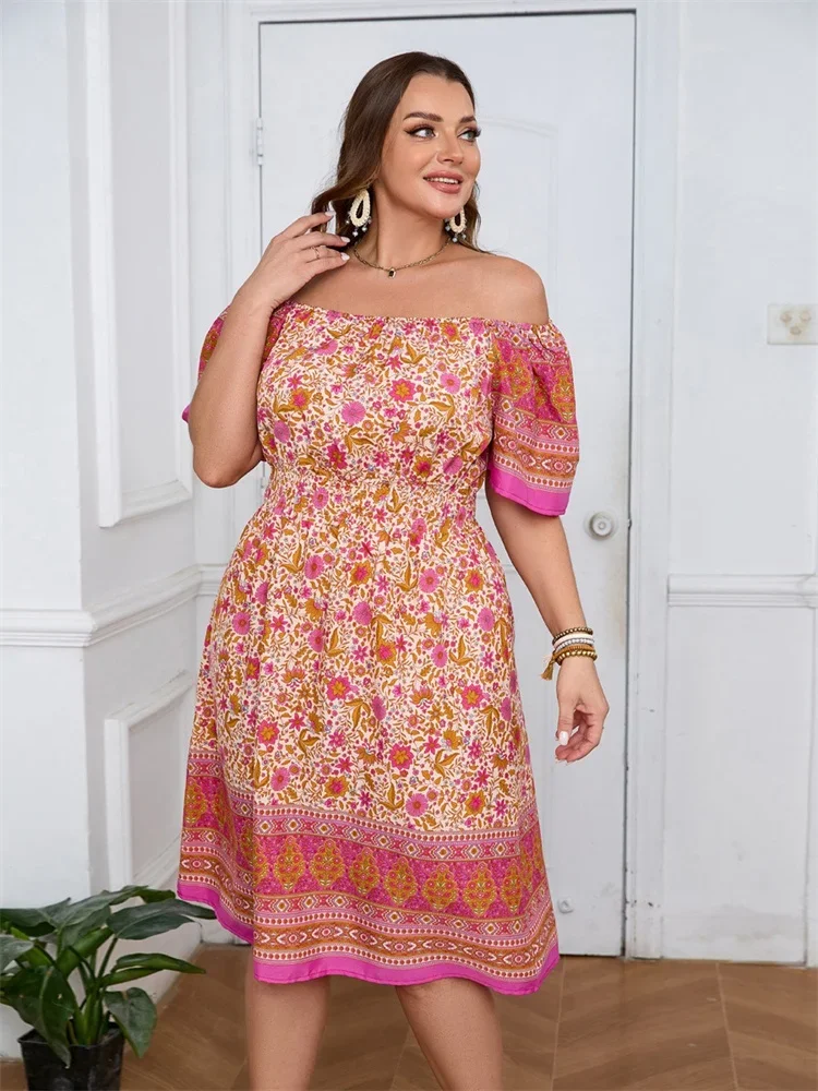 Wmstar Sukienki Plus Size dla kobiet Froral Print Krótki rękaw Rozciągliwa elegancka długa sukienka Letnie ubrania Hurtownia Dropshipping