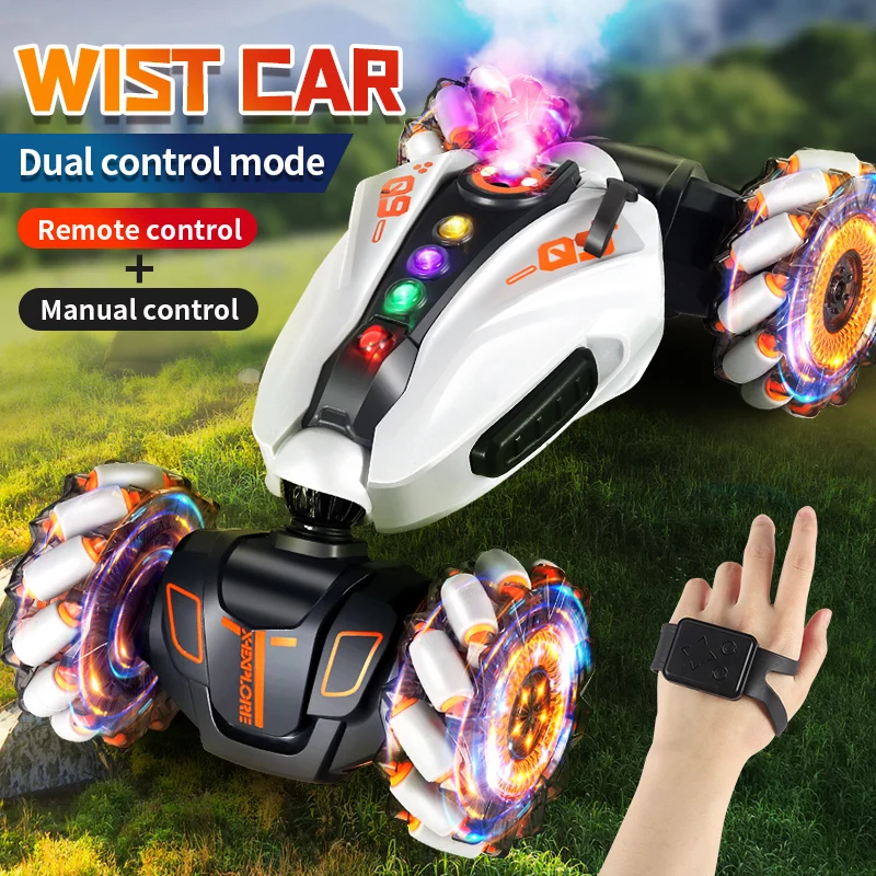 2.4G Gesture Sensing Twisting Remote Control Car, Upgraded 4WD Off-road Climbing Vehicle with Light Music Spray, Dual Control St