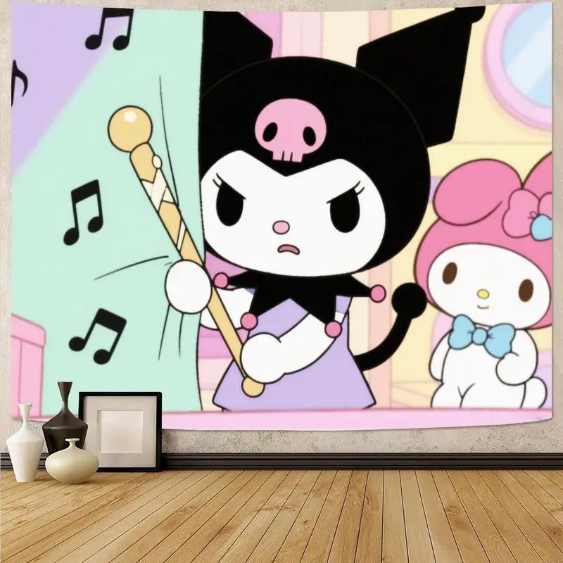 

1 шт. гобелен Sanrio Kuromi My Melody, настенное искусство Kawaii Pastel Anime, настенное искусство из полиэстера для декора спальни в общежитии, подарок.
