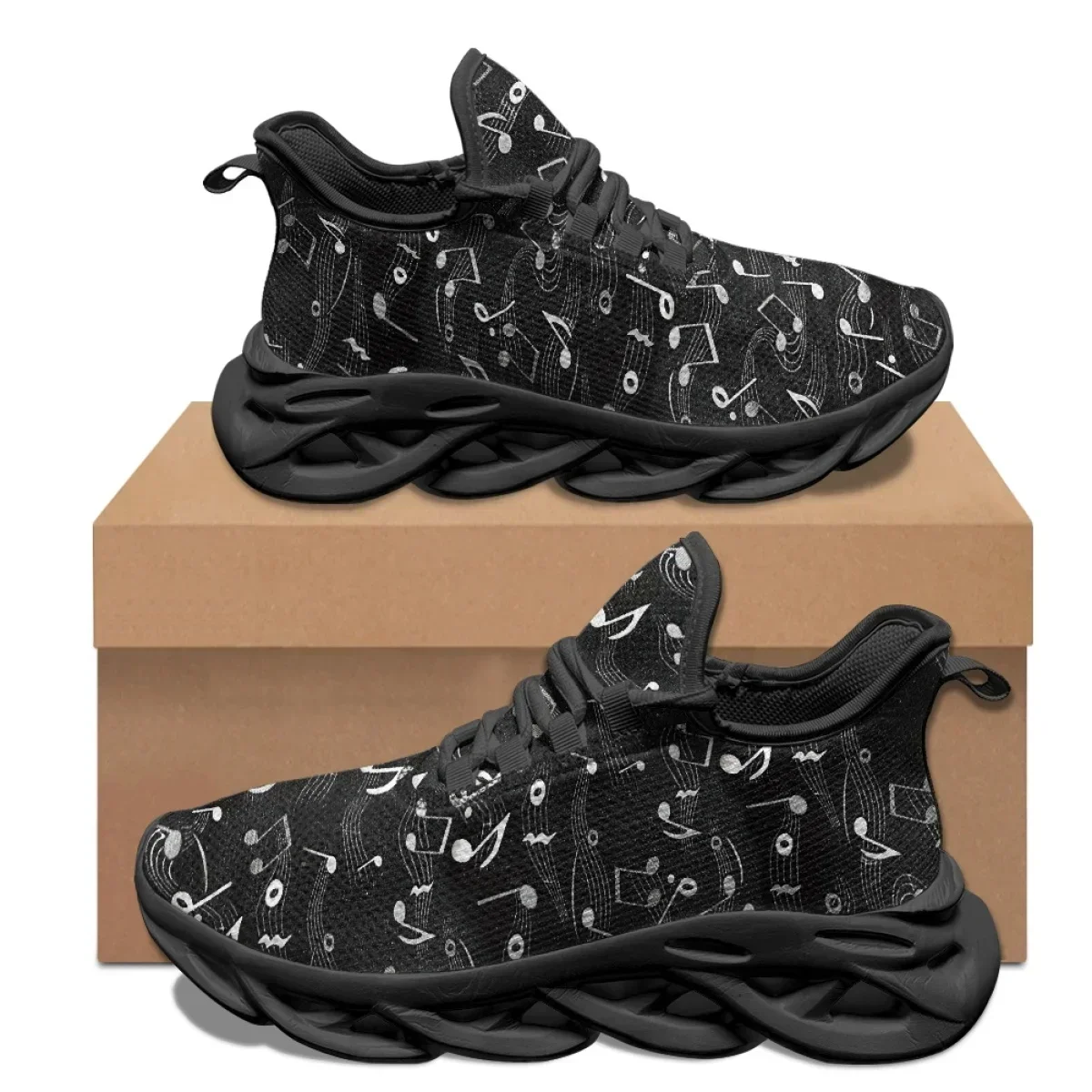 Music Notes Print Lace-up Casual Shoes Girls Outdoor Travel Fashion Non-Slip Sneakers Summer Lightweight Mesh Vulcanized Shoes
