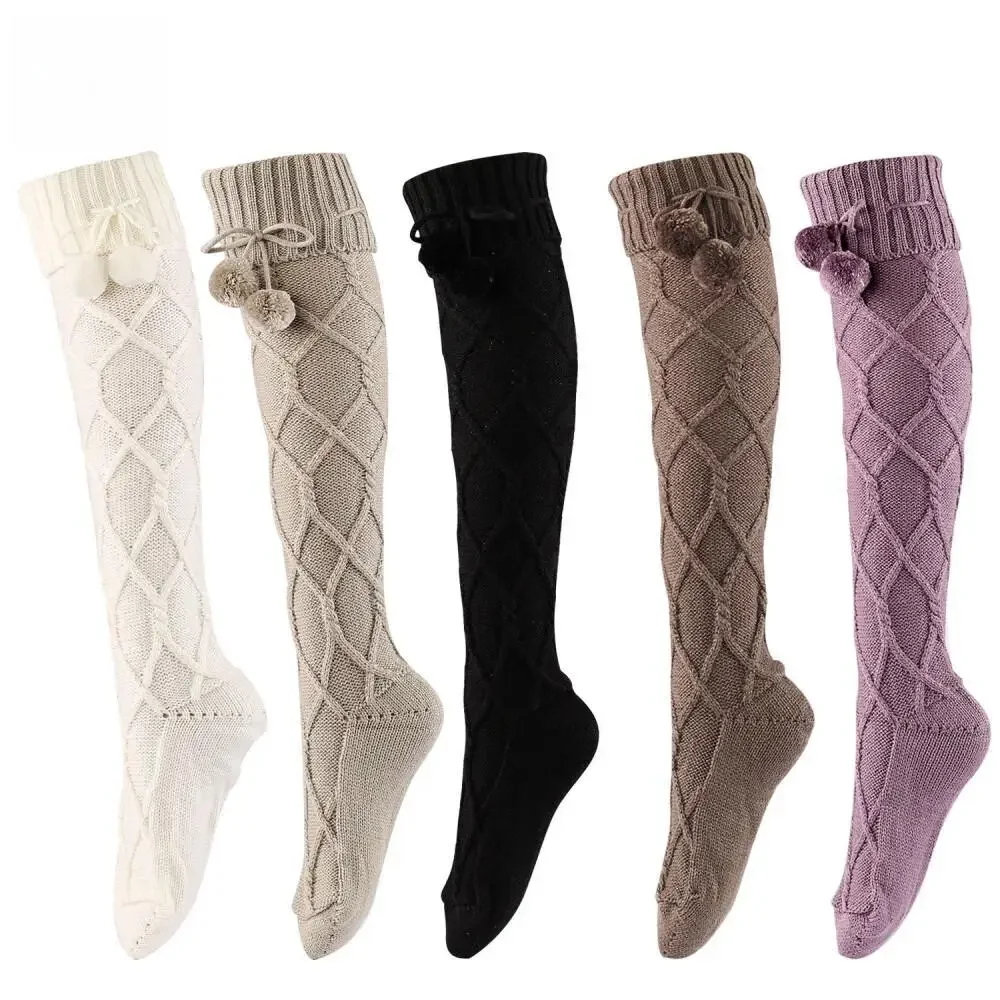 

Woven Hosiery Trending Europe America Wool Fall Winter Fresh Fuzzy Pom Poms Global Exclusive Stockings2024 New Knit Leg Wear