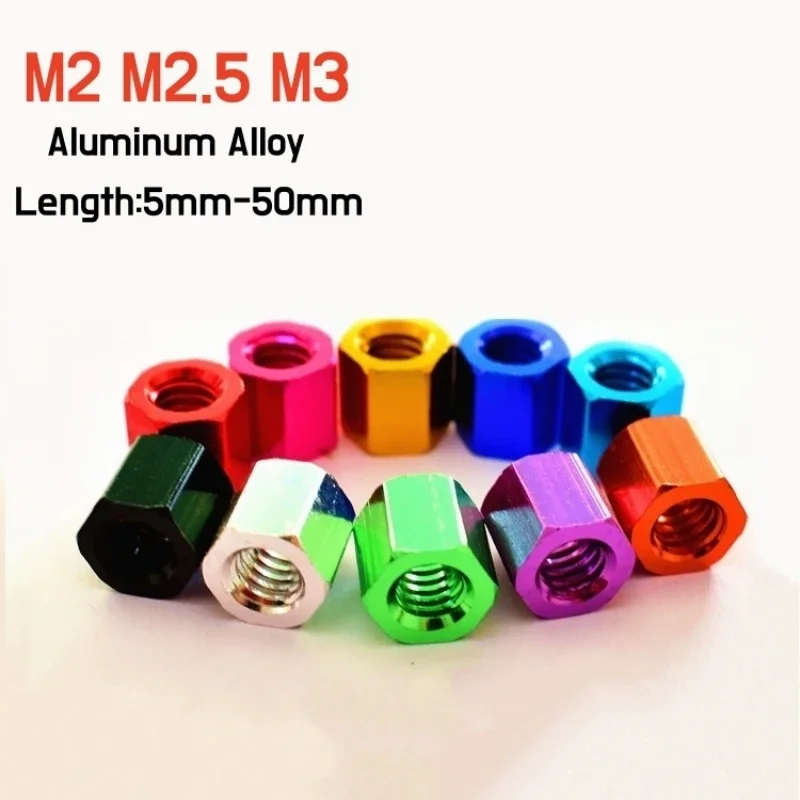 M2 M2.5 M3 Colorful Aluminum Alloy Hex Standoff Spacer,Rod Coupling Joint Sleeve Extension Nuts Hex Column Pillars