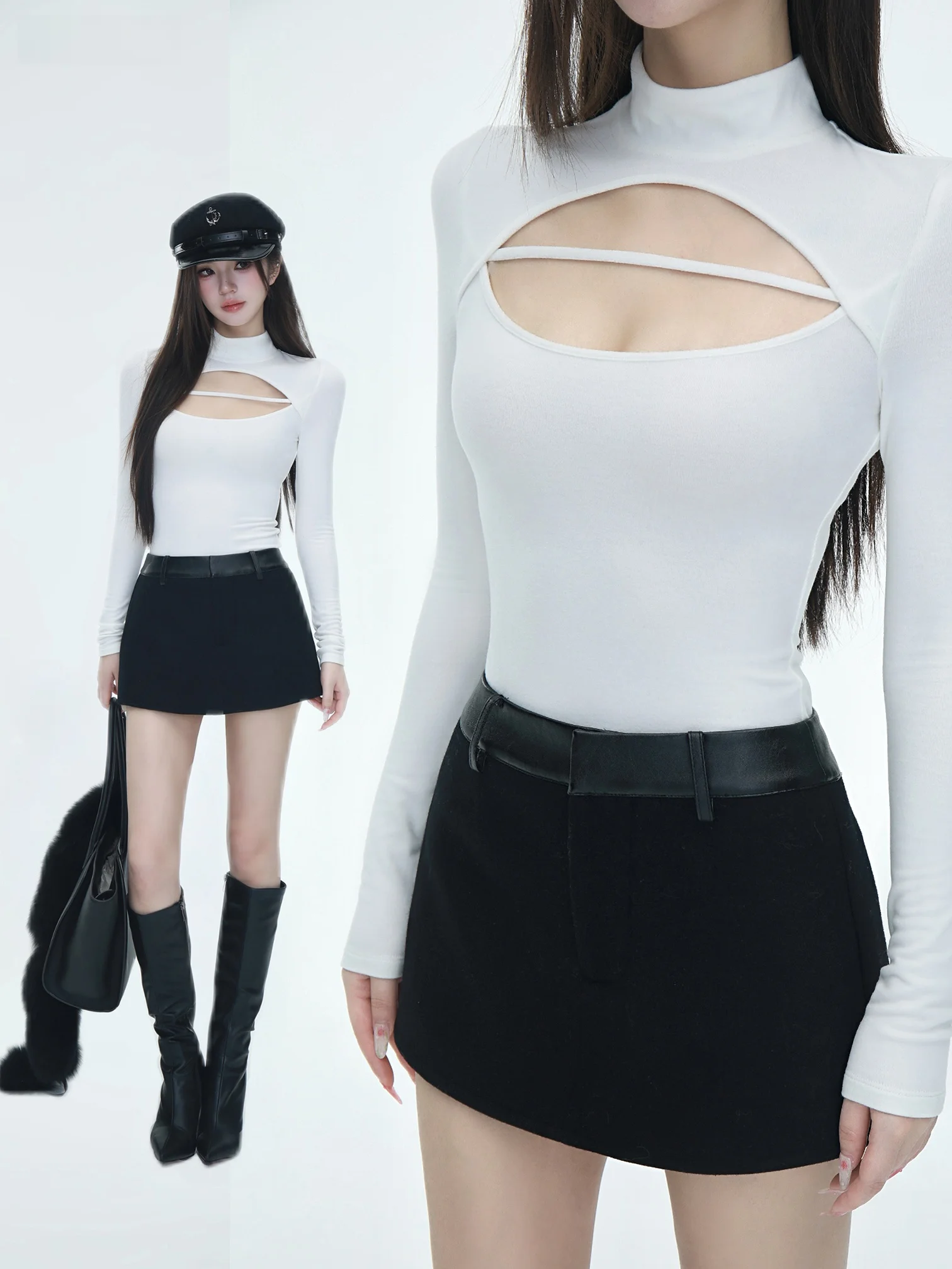 

Dailyerovibe Autumn Winter Wool Leather Waist ort Skirt Pants Slim Fit Low Waist Button Sle Ci Commute Ladies Skirt