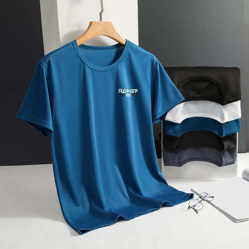 Summer Men Top Ice Silk Quick-drying Short Sleeves T-shirt O Neck Loose Thin Breathable Elastic Casual Sport Top