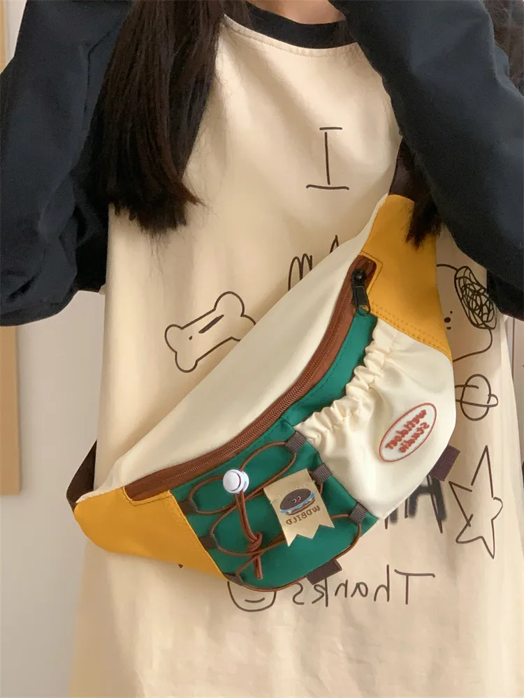 レトロ原宿カラーブロックトレンディな女性用クロスボディバッグスポーティカジュアルユニセックスウエストバッグ小さなデザインセンセーション斜め掛けバッグ