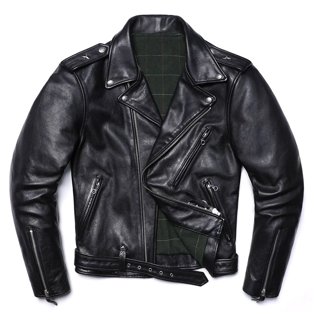 2025 Men Genuine Leather Motorcycle Jacket Crafted Top-layer Cowhide Classic Diagonal Zipper Design Inspired Slim-fit Coat