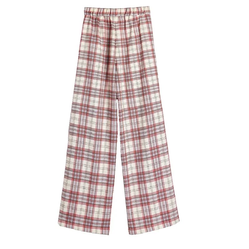 

Oversize Pink Plaid Long Pants Women Casual Loose Wide Leg Trousers Retro Straight Long Trousers Hip-hop Haren Pants Streetwear