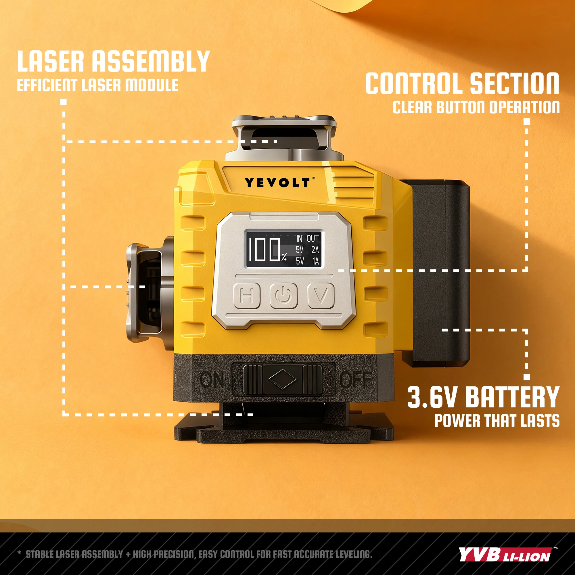 YEVOLT niveau Laser avec luminosité réglable pour outils de travail au sol carrelage Laser à lignes transversales vertes outils d'auto-nivellement 4D 16 lignes