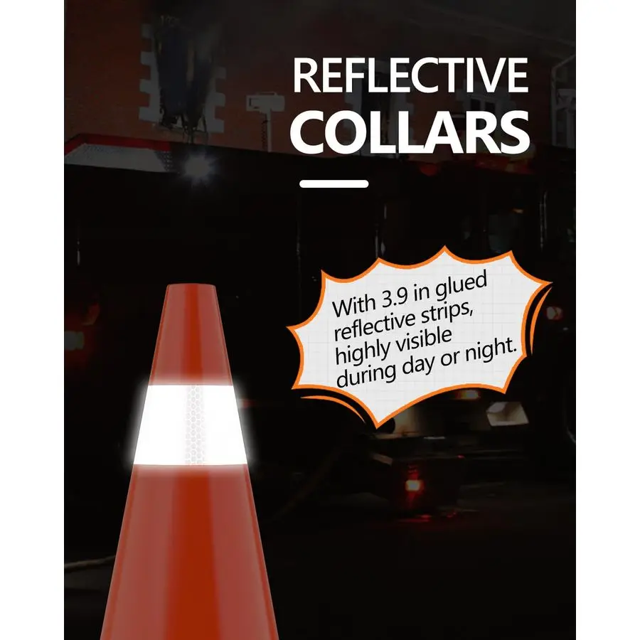 حزمة مخاريط المرور BATTIFE مقاس 18 بوصة مع قاعدة سوداء مرجحة، مخروط برتقالي PVC للتحكم في حركة المرور، وأحداث البناء، والممر R