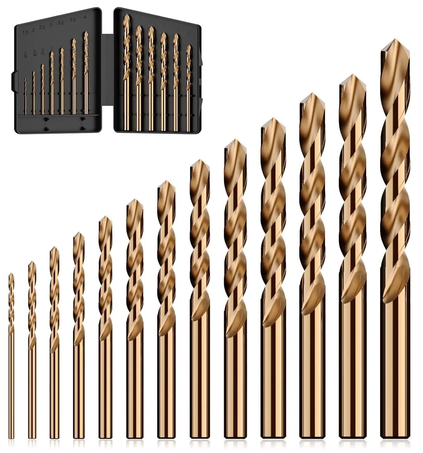 

13pcs M35 Cobalt Drill Bit Set, 1/16-1/4 Inch, for Hardened Metal, Stainless Steel, Cast Iron, Wood, Plastic