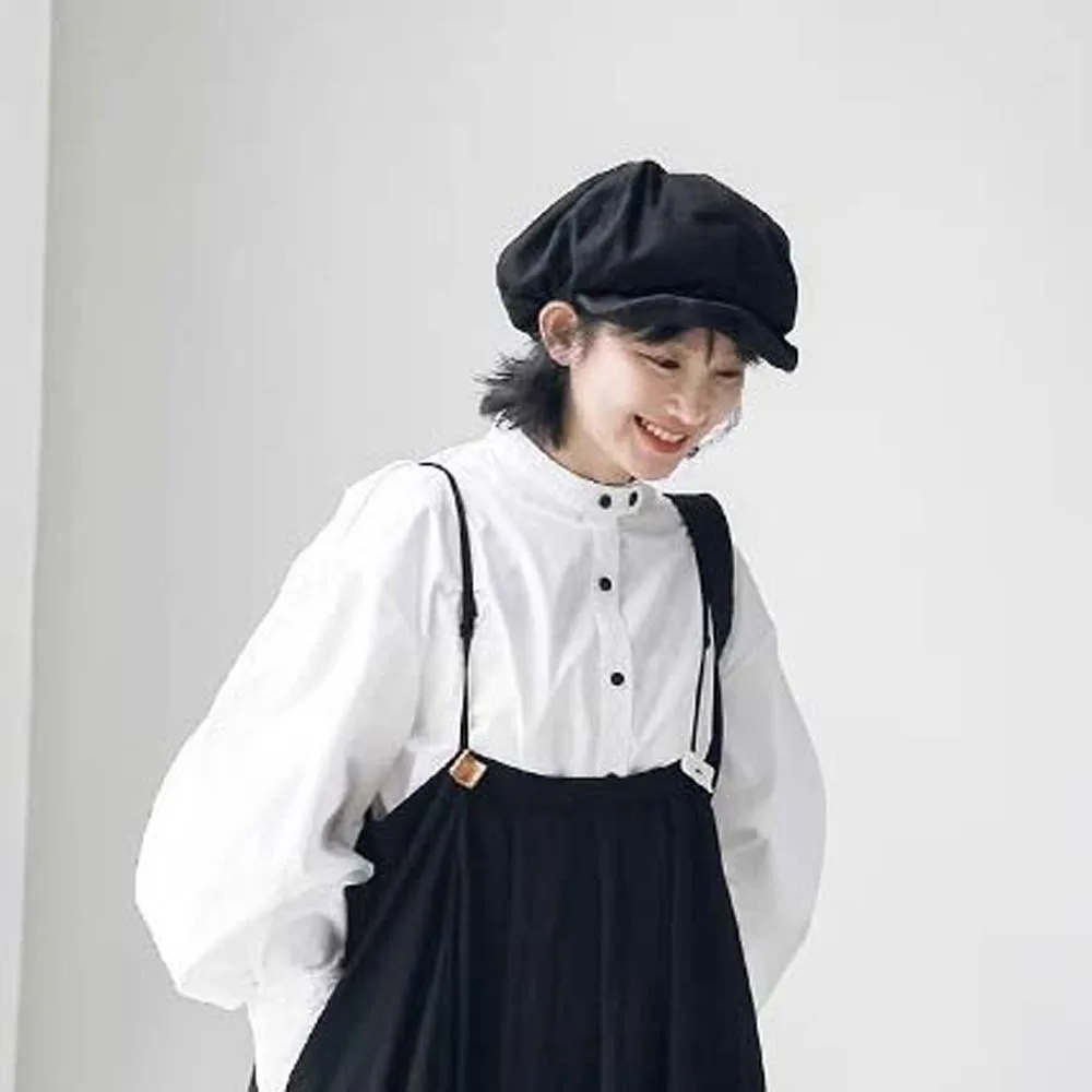 Asymmetric Cloud Beret Cap Street Style Big Head Circumference Retro Octagonal Hat Polyester Solid Color Women Artist Hat Women