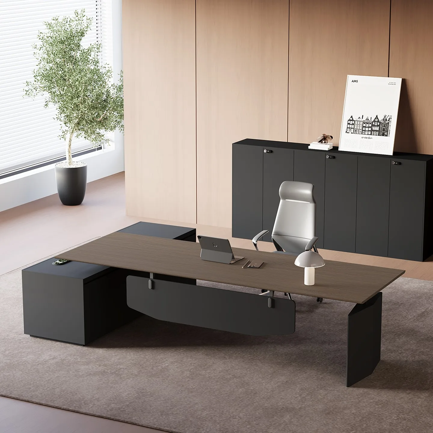 &Smart Electric Lifting Boss Table Light Material Long-shaped Simple Modern Office Desk Manager Table Chair