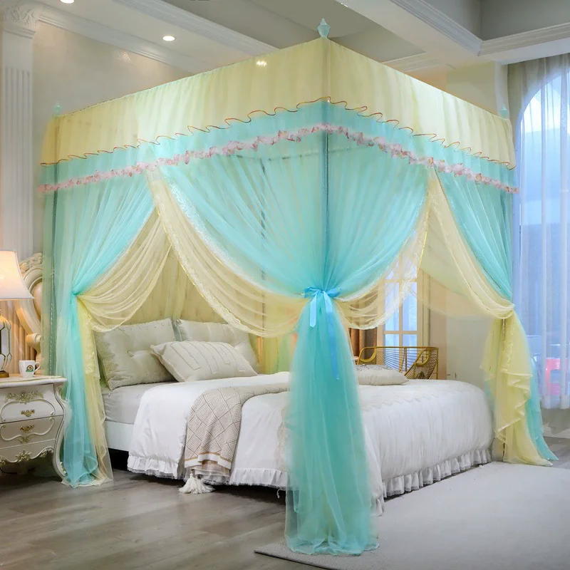 Girls 2 Layers Palace Quadrate Mosquito Net for Bed Room Summer 3 Door Curtain Tent with Bracket 1.2M 1.5M 1.8M 2.0M
