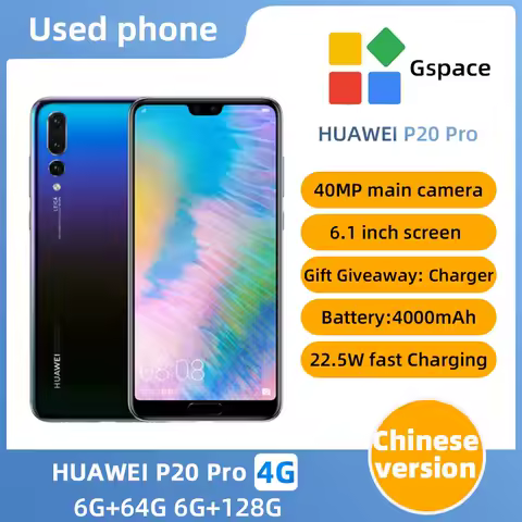 HUAWEI Smartphone P20 Pro, Android, Google Play Store, 6.1 pulgadas, cámara de 40MP + 24MP, 4000mAh, 4G, usado