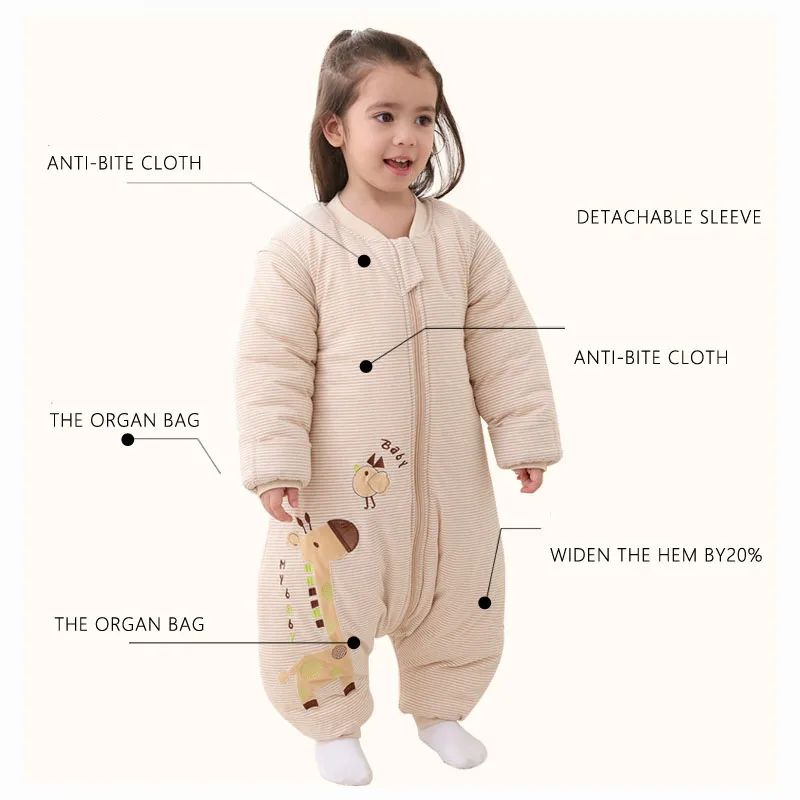 Children's winter Cartoon Split-legged Sleepsacks With Detachable Sleeves Kids Thickened windproof Sleeping Bag Sleepwear 1-5Y