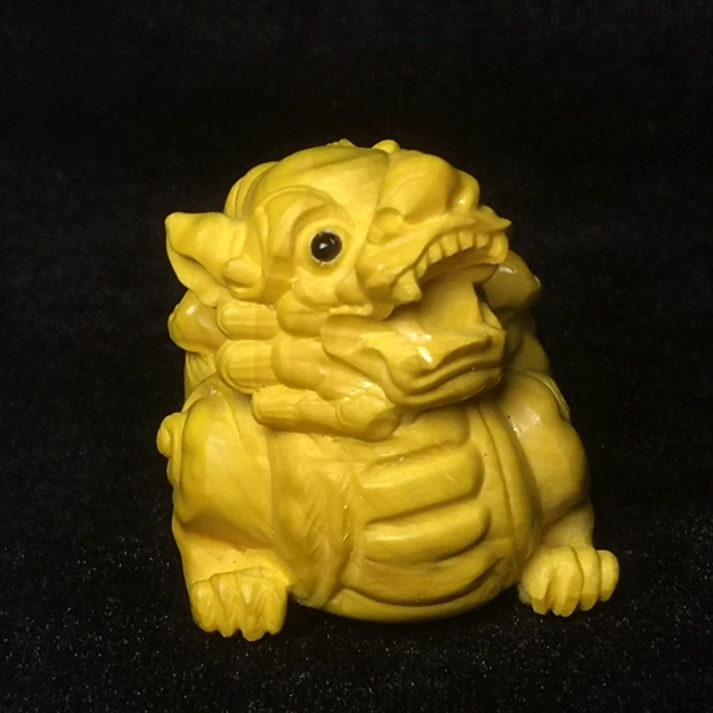 YIZHU CULTUER ART Size 6 cm Chinese Boxwood Wood Hand Carved Pi Xiu Beast Figurine Statue Decoration Netsuke Gift Collection