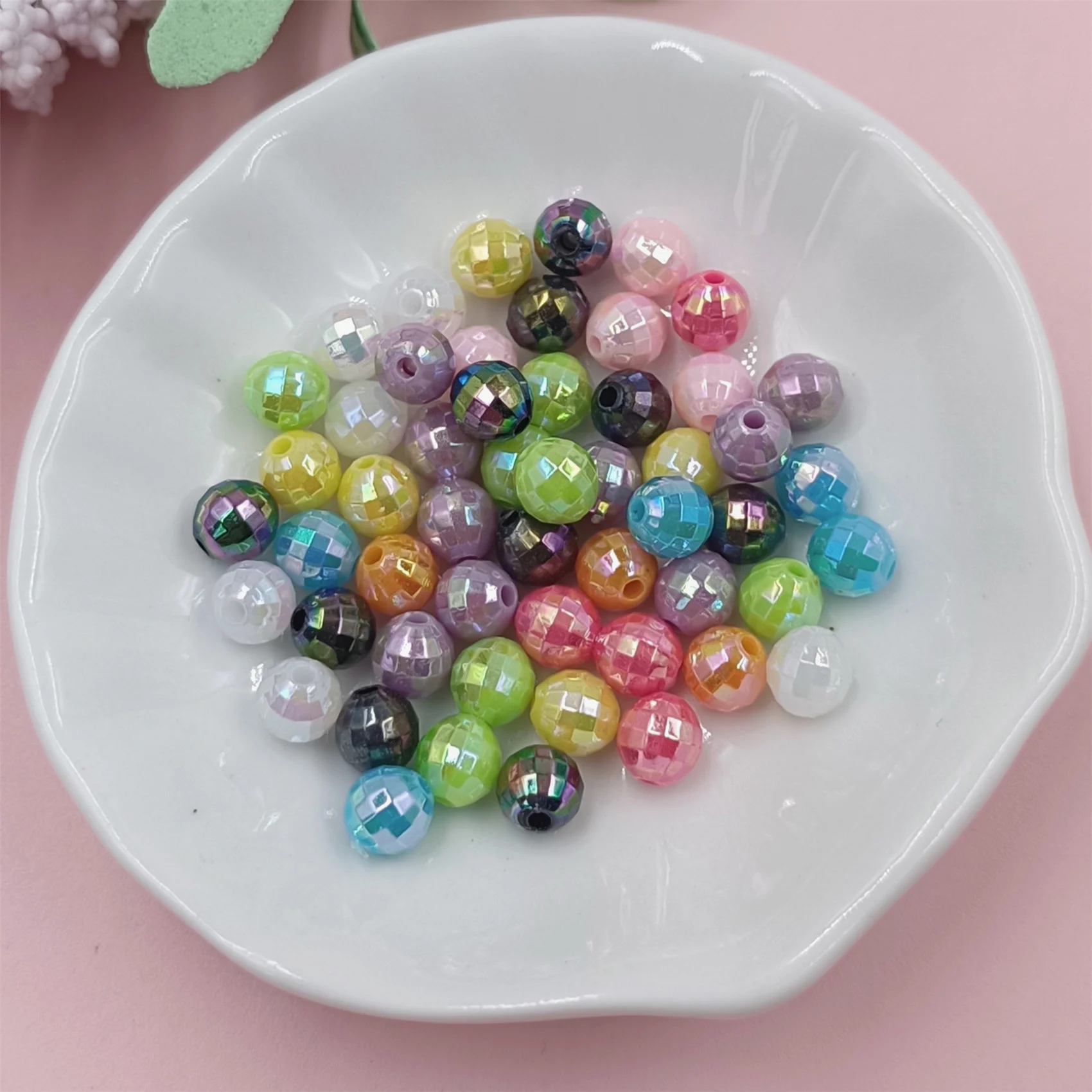 50Pcs 5*6mm Creative Acrylic AB Bright Color Multi-faceted Ball Beads DIY Jewelry Accessories