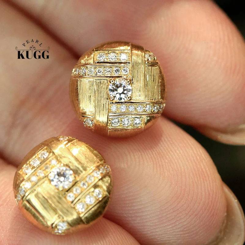 

KUGG 100% 18K Yellow Gold Earrings Vintage Elegant Style Real Natural Diamond Stud Earrings for Women High Wedding Jewelry