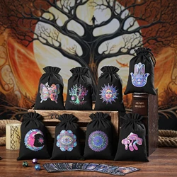 1Pcs 14x22cm Tarot Card Storage Bag Tree of Life Moon Phase Runes Pattern Witch Divination Tarot Pouch for Dice Cosmetic Jewelry