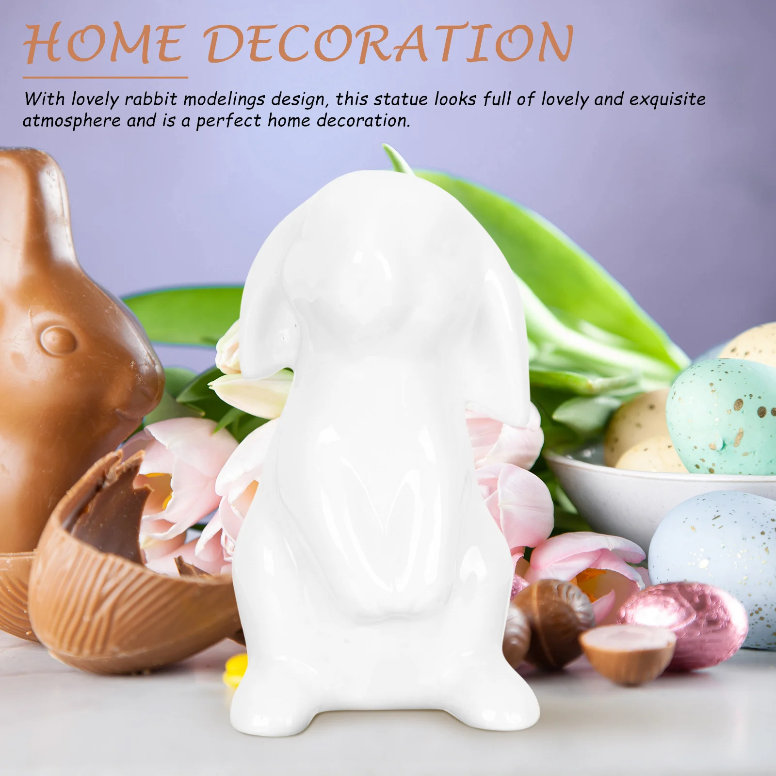 

Lovely Rabbit Sculpture in Ceramic Material Festive Easter Home Decor Desktop Adornment for Table Fireplace Shelf Display