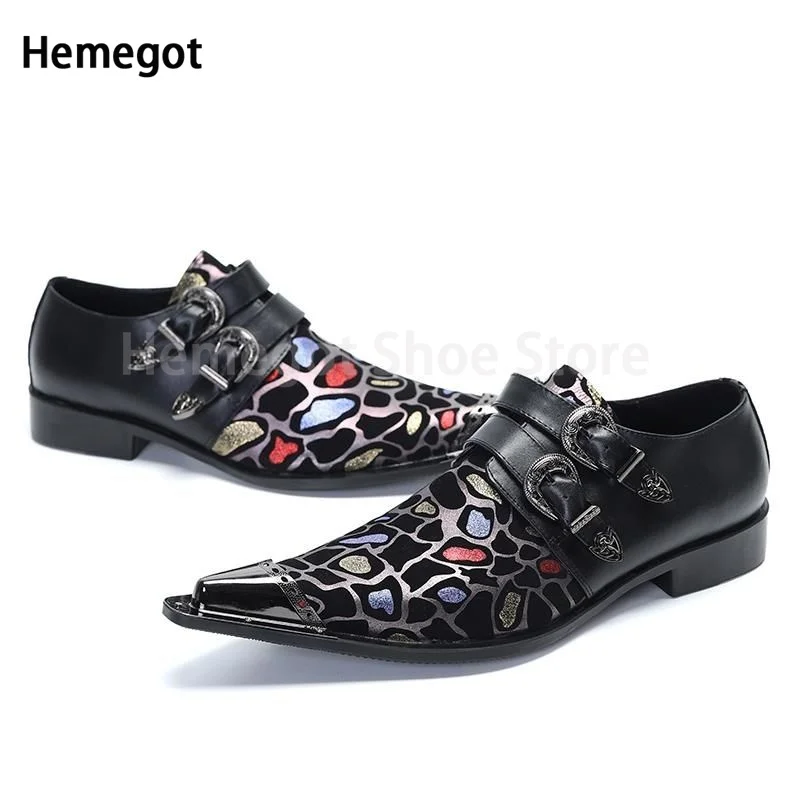 

Printed Steel Pointed Leather Shoes Non-Slip Heightened Breathable British Style High Heels Men's Buckle Personality Casual Men