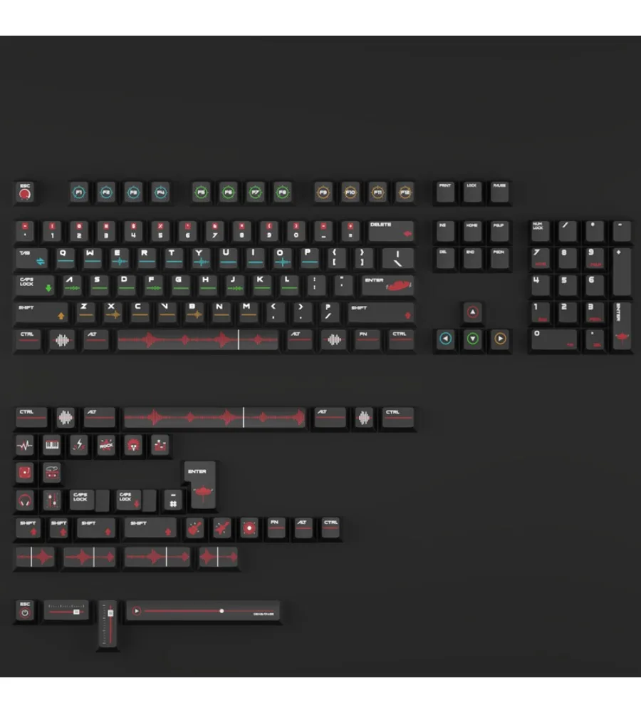 Original height 1.7mm thick PBT full five-sided sublimation keycap sound wave 143 keys new